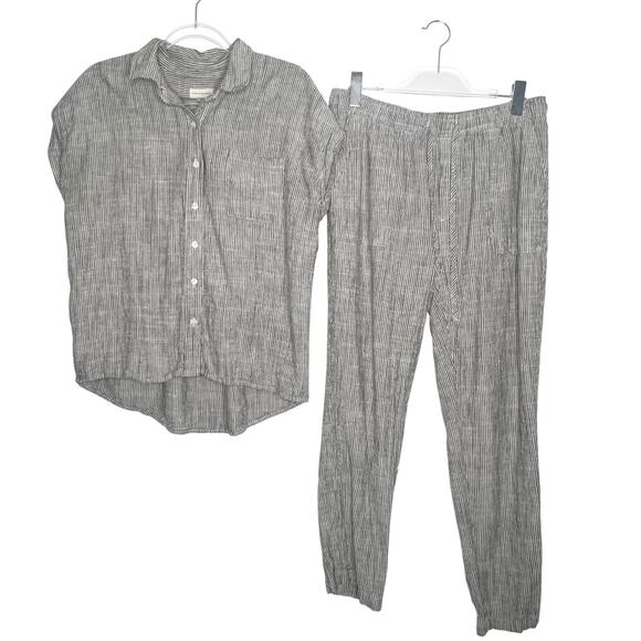 THREAD & SUPPLY Pinstriped Button Up Shirt & Drawstring Pant Set Gray Size Large - Picture 12 of 12